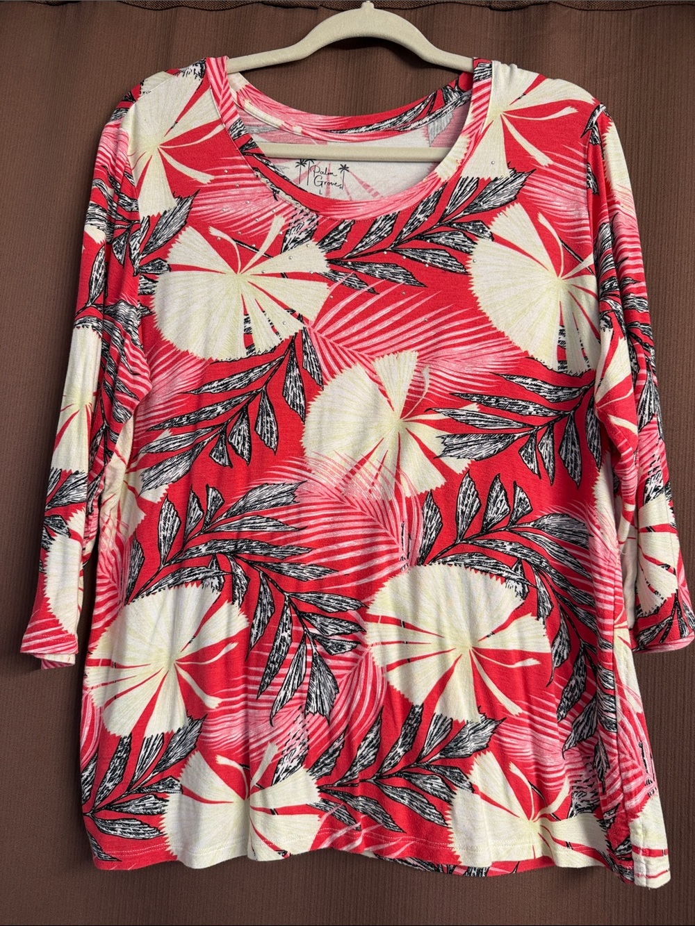 Women’s Coral Tropical Leaf Long Sleeve Scoop Neck Top - Palm Green